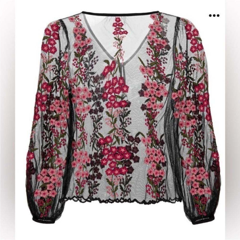 St.Roche Elegant Floral Mesh Blouse - Black and Pink, S